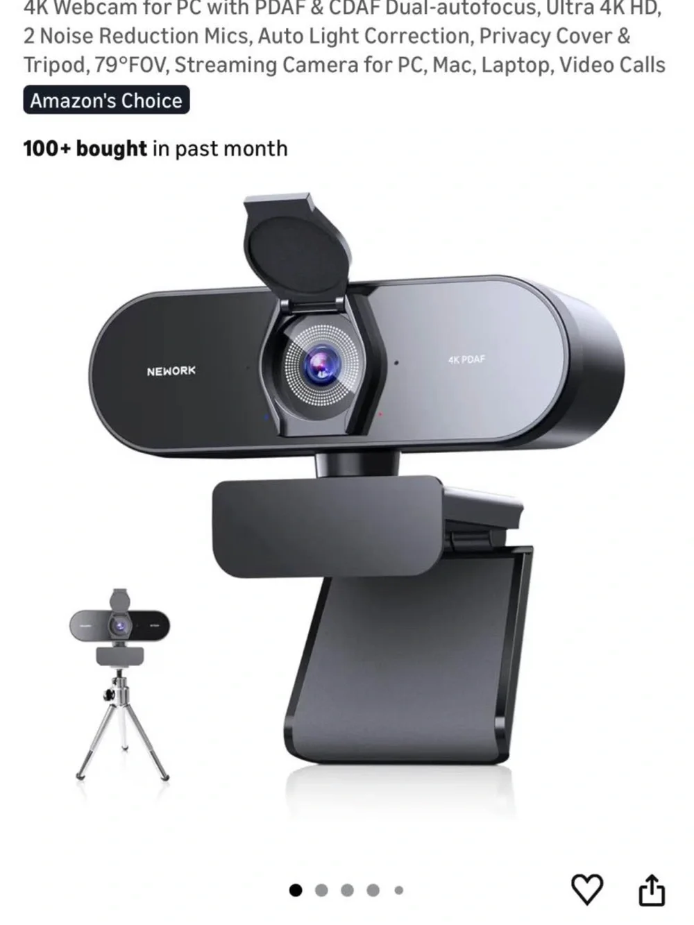 4K Webcam in Black - Ultra HD Webcam with Privacy Cover